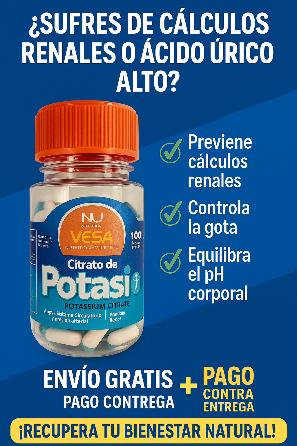 Citrato de Potasio – 100 Cápsulas Gel Suaves