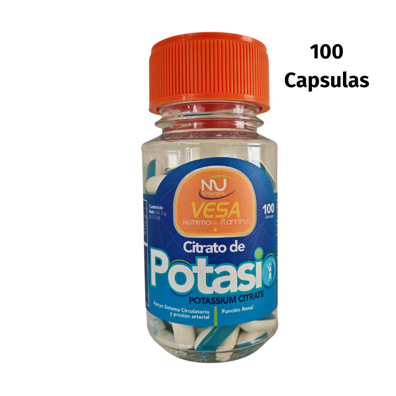 Citrato de Potasio – 100 Cápsulas Gel Suaves