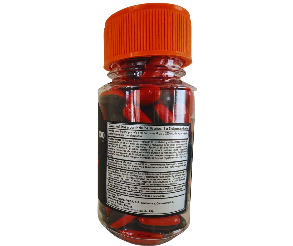Maca + Ginseng 100 Tabletas | Energía, Vitalidad, Libido y Antioxidante Natural