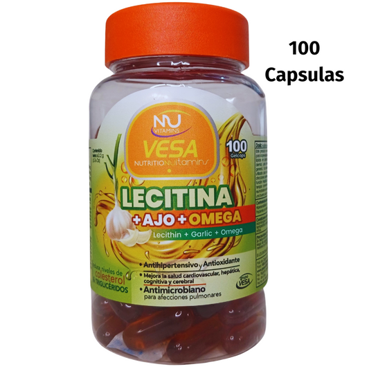 🧠 LECITINA CON AJO Y OMEGA – 100 CÁPSULAS GEL SUAVES