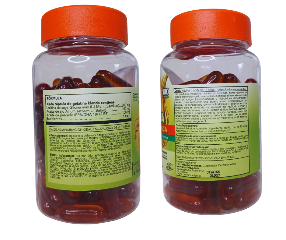 🧠 LECITINA CON AJO Y OMEGA – 100 CÁPSULAS GEL SUAVES
